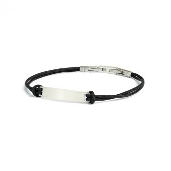 1,5 mm dickes schwarzes Nylonarmband mit silbernem Edelstahlverschluss und Gravurplatte - Casso Black Silver